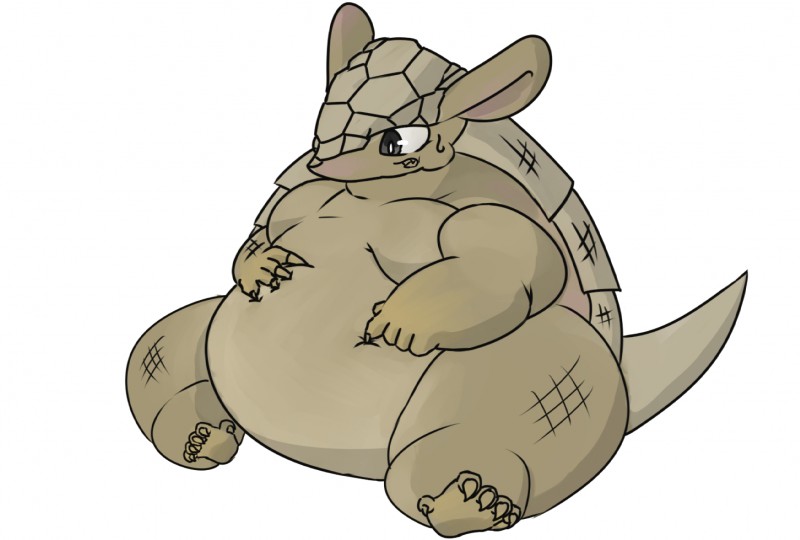 ambiguous_gender anthro belly biped blush claws hand_on_belly nude obese obese_ambiguous obese_anthro overweight overweight_ambiguous overweight_anthro poking sitting solo thick_thighs toe_claws gabu2929 armadillo mammal xenarthran hi_res