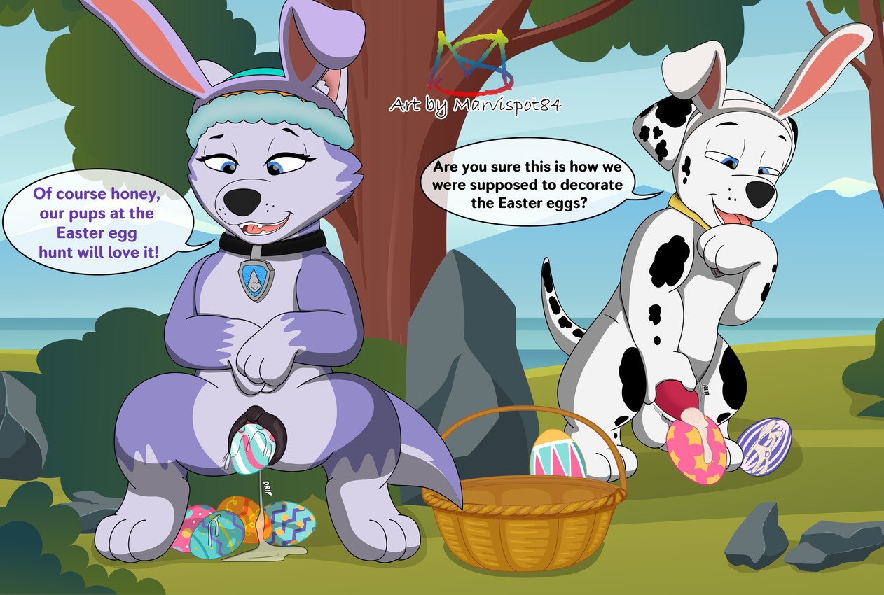animal_genitalia animal_penis animal_vulva balls blue_eyes bodily_fluids bunny_costume canine_genitalia canine_penis canine_vulva clothing collar costume cum decorating dripping duo easter_egg egg egg_from_vagina ejaculation erection fake_ears fake_rabbit_ears female feral forest fur genital_fluids genitals holidays male male/female markings masturbation oviposition penis plant purple_body purple_fur romantic romantic_couple spots spotted_body spotted_fur tail text tree vaginal_fluid_drip vaginal_fluids vulva white_body white_fur young marvispot84 easter nickelodeon paw_patrol everest_(paw_patrol) marshall_(paw_patrol) canid canine canis dalmatian domestic_dog husky mammal nordic_sled_dog siberian_husky spitz 2025 absurd_res cel_shading english_text hi_res shaded