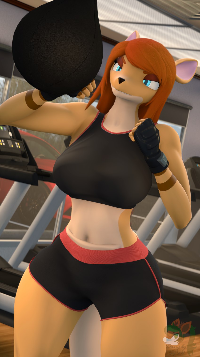 anthro athletic_wear big_breasts bottomwear breasts clothing exercise female gloves gym hair handwear inside mature_female orange_hair revamped_anthros shorts solo speed_bag donglysfm ruth_(donglysfm) kangaroo macropod mammal marsupial 3d_(artwork) 4k 9:16 absurd_res digital_media_(artwork) hi_res source_filmmaker_(artwork)