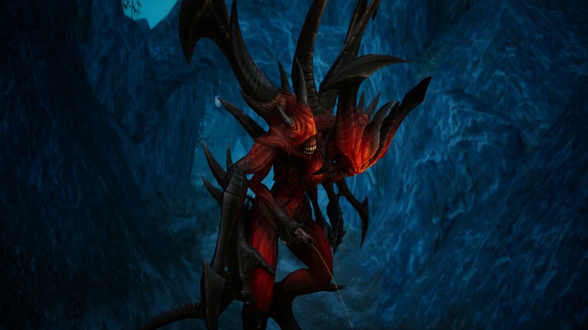 bodily_fluids genital_fluids genitals gynomorph intersex male peeing penis solo urine zolthan32 activision blizzard_entertainment diablo diablo_3 heroes_of_the_storm diablo_(character) demon 16:9 hi_res widescreen