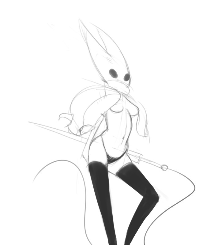 breasts clothed clothing empty_eyes female hornet's_needle legwear panties scarf simple_background skimpy solo thigh_highs underwear white_background mrdoccon hollow_knight team_cherry hornet_(hollow_knight) arthropod humanoid featureless_(disambiguation) hi_res monochrome