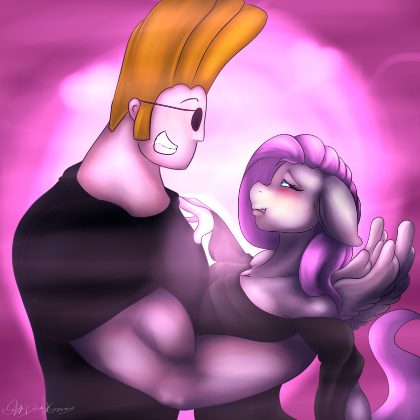 anthro duo female cartoon_network friendship_is_magic hasbro johnny_bravo_(series) my_little_pony fluttershy_(mlp) johnny_bravo human humanoid mammal 1:1 absurd_res hi_res