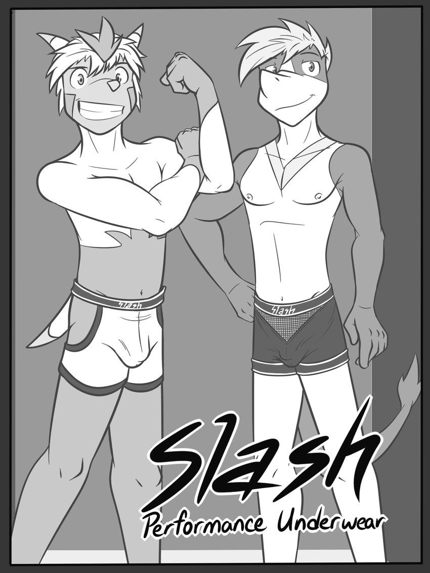 abstract_background anthro anthrofied border boxer_briefs bras_d'honneur bulge clothed clothing duo gesture grey_border male navel nipples pokemorph text topless underwear underwear_only fuze nintendo pokemon cid_(fuze) generation_5_pokemon generation_6_pokemon pokemon_(species) quilladin servine 3:4 english_text greyscale hi_res monochrome