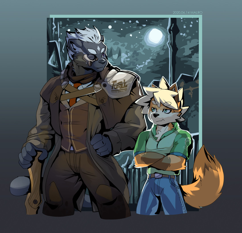 anthro clothed clothing duo eye_patch eyebrow_through_hair eyebrows eyewear fur hair male translucent translucent_hair wolfmalro hunter_(wolfmalro) sye_(wolfmalro) canid canine fox mammal 2020 digital_media_(artwork) hi_res