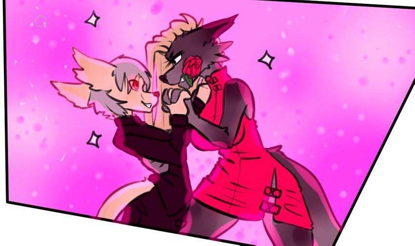 anthro dancing duo female male male/female size_difference thecomixdaddlis28_(artist) twokinds bilberryfryst eugeniyburnt_(character) fan_character basitin canid canine canis coyote fox hybrid keidran mammal red_fox silver_fox true_fox