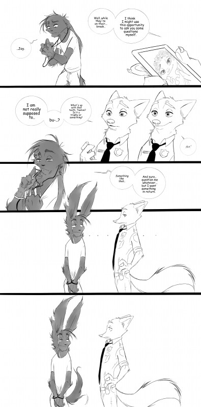 anthro bound cellphone clothed clothing cuff_(restraint) dialogue electronics eye_contact female handcuffs inter_schminter jewelry looking_at_another male metal_cuffs necklace phone police police_uniform restraints shackles simple_background smile teeth text uniform spintherella disney zootopia judy_hopps max_midnight nick_wilde canid canine fox lagomorph leporid mammal rabbit red_fox true_fox 2016 absurd_res black_and_white comic english_text hi_res monochrome