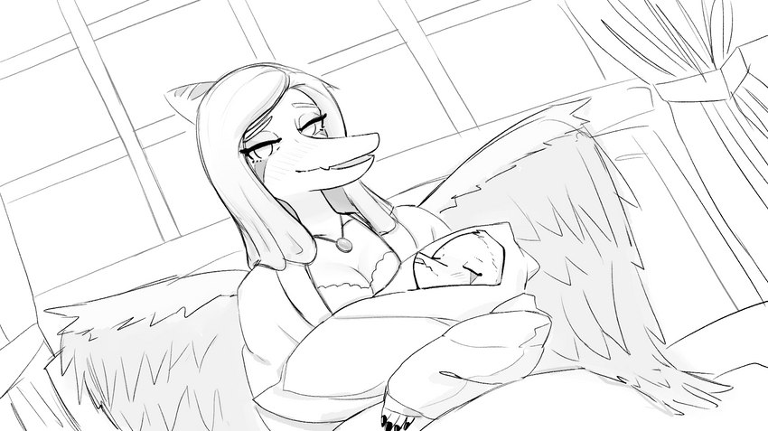 anthro baby breasts cleavage clothed clothing duo eyes_closed feathered_wings feathers female sleeping wings young blackholedog1 cavemanon_studios goodbye_volcano_high snoot_game amber_(snoot_game) fang_(gvh) dinosaur prehistoric_species pterodactylus pterosaur reptile scalie hi_res monochrome mother_(lore) mother_and_child_(lore) parent_(lore) parent_and_child_(lore)