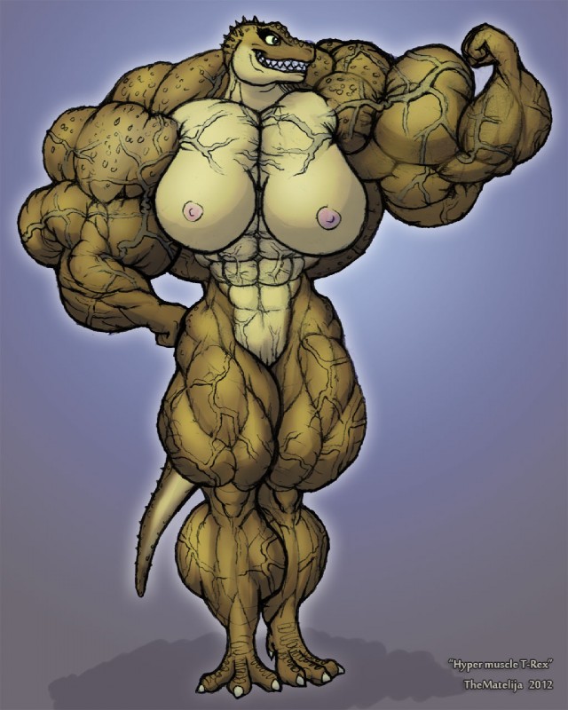 abs anthro biceps big_breasts big_muscles breasts female flexing genitals huge_muscles hyper hyper_muscles muscular muscular_anthro muscular_female nipples non-mammal_breasts non-mammal_nipples nude pussy smile solo tail vein thematelija dinosaur prehistoric_species reptile scalie theropod tyrannosaurid tyrannosauroid tyrannosaurus tyrannosaurus_rex 2012 4:5 hi_res