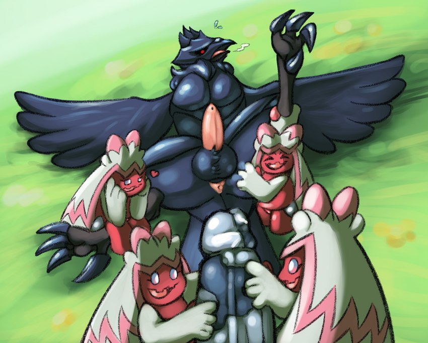 anthro anus balls butt butt_grab dildo emanata female feral genitals group hand_on_butt huge_dildo imminent_sex leg_grab lying male male/female on_back on_ground penis questionable_consent raised_leg sex_toy sitting_on_another sitting_on_leg spread_legs spreading wings nova_nsfw nintendo pokemon avian corviknight generation_8_pokemon generation_9_pokemon pokemon_(species) tinkaton hi_res