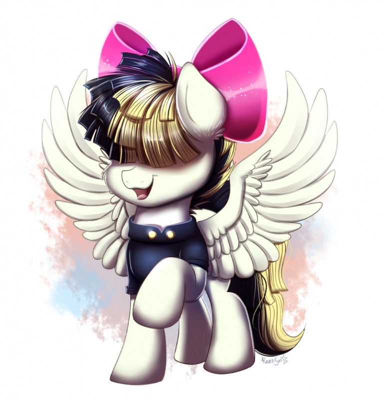 accessory bow_(feature) bow_accessory bow_ribbon centered_hair_bow clothing feathered_wings feathers feral hair hair_accessory hair_bow hair_over_eyes hair_ribbon open_mouth ribbons solo spread_wings wings confetticakez friendship_is_magic hasbro my_little_pony my_little_pony:_the_movie_(2017) mythology songbird_serenade_(mlp) equid equine mammal mythological_creature mythological_equine pegasus 2017 hi_res