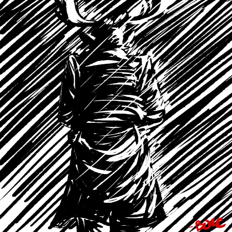 ambiguous_gender anthro clothed clothing coat horn noir raining solo topwear trenchcoat boreoboros disney zootopia fan_character maurice_fournier deer mammal moose new_world_deer 1:1 black_and_white hi_res monochrome signature