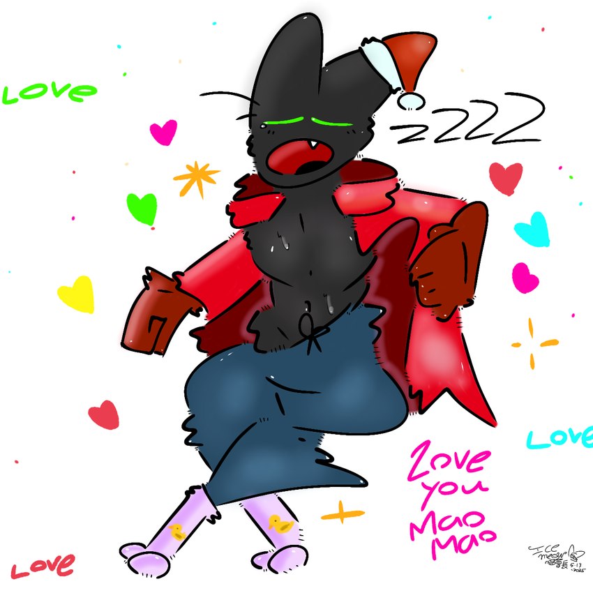 bodily_fluids clothing feral footwear hat headgear headwear luck_duck_socks male mmhoph nightcap pajamas socks solo sweat catroad_ice_meow cartoon_network mao_mao:_heroes_of_pure_heart sheriff_mao_mao_mao domestic_cat felid feline felis mammal 1:1 hi_res