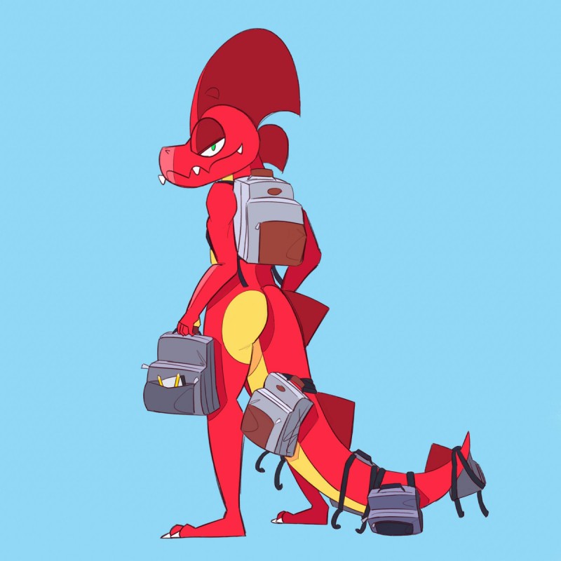 backpack big_tail male solo tail videos_or_whatever mythology jake_(videos) dragon mythological_creature mythological_scalie scalie 1:1 2019 hi_res