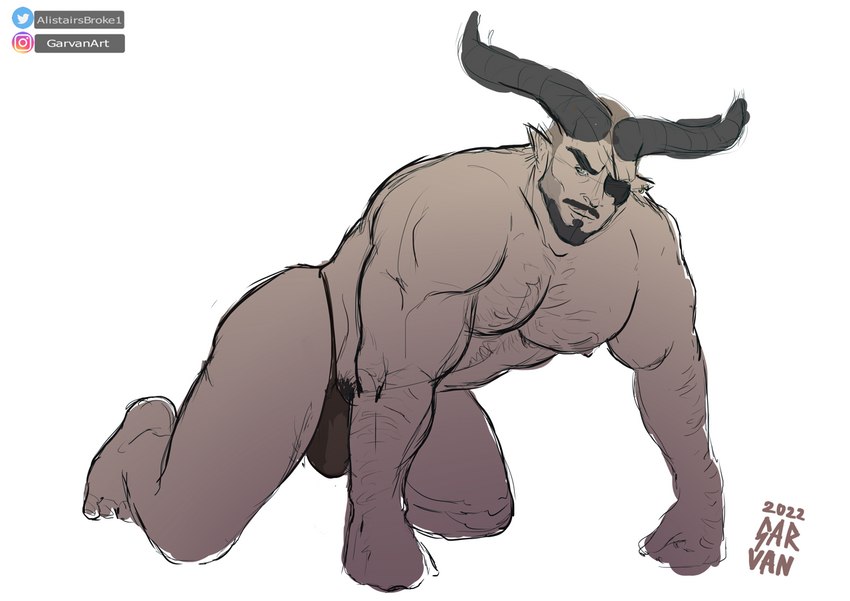 2_horns bulge clothed clothing horn humanoid_pointy_ears male muscular muscular_humanoid muscular_male pointy_ears solo underwear underwear_only garvan bioware dragon_age electronic_arts iron_bull humanoid qunari 2022