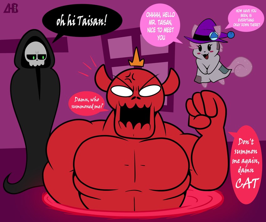 4_fingers angry black_eyes bone clothed clothing cross-popping_vein dialogue ellipsis eyebrows eyelashes female fingers fist floating floor green_eyes group hair hat headgear headwear looking_at_another male open_mouth open_smile paws pink_body pink_hair pink_tail portal question_mark red_body skeleton skull smile speech_bubble tail talking_to_another text tongue trio white_eyes white_text window witch_hat luanctoons makita_(luanctoons) animated_skeleton demon domestic_cat felid feline felis ghost mammal spirit undead 2024 absurd_res english_text hi_res