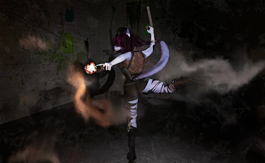 action_pose anthro ballerina ballet club_(weapon) dancing dark female fog gun gunfire gunshot handgun inside melee_weapon mysterious nightstick pose ranged_weapon solo spotlight weapon perturbedmania natalie_whitlow canid canine canis domestic_dog hybrid jackal mammal 3d_(artwork) daz_studio_(artwork) digital_media_(artwork) hi_res