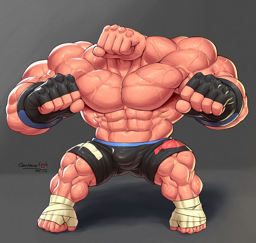 abs big_muscles bulge clothed_humanoid clothed_male clothing detailed_bulge gloves hand_feet hand_head handwear male male_humanoid muscular muscular_arms muscular_humanoid muscular_legs muscular_male not_furry pecs solo vein veiny_muscles czarmaze cartoon_network the_amazing_world_of_gumball joao_diga hand_creature humanoid hi_res