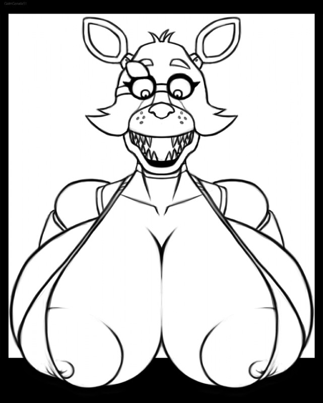 anthro areola big_areola big_breasts breasts clothed clothing crossgender female huge_breasts machine mtf_crossgender nipples simple_background solo white_background galmgaruda51 five_nights_at_freddy's scottgames foxy_(fnaf) animatronic canid canine mammal robot black_and_white hi_res monochrome