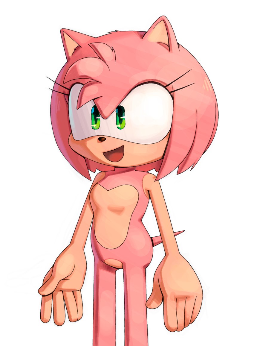 anthro bare_hands breasts featureless_breasts featureless_crotch female fur green_eyes nude open_mouth pink_body pink_fur simple_background solo white_background aoncyth sega sonic_the_hedgehog_(series) amy_rose eulipotyphlan hedgehog mammal 2024 hi_res