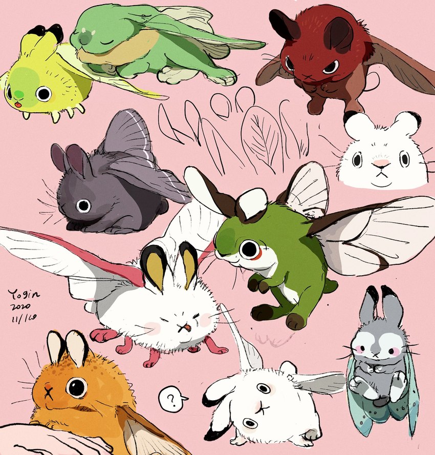 ambiguous_gender feral group insect_wings question_mark wings yogin arthropod hawk_moth hybrid insect lagomorph lepidopteran leporid mammal moth rabbit hi_res signature