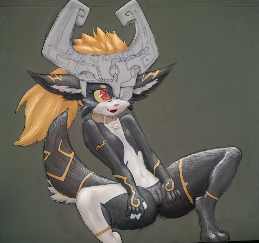 alternate_species anthro armor belt_collar collar female female_anthro flat_chested fluffy_ears furrification genitals hair headgear helmet multicolored_body orange_hair pussy solo spread_legs spreading felixguara homekeys third-party_edit nintendo the_legend_of_zelda twilight_princess midna wolf_midna canid canine canis mammal wolf 2020 artist_collaboration color_edit colored hi_res