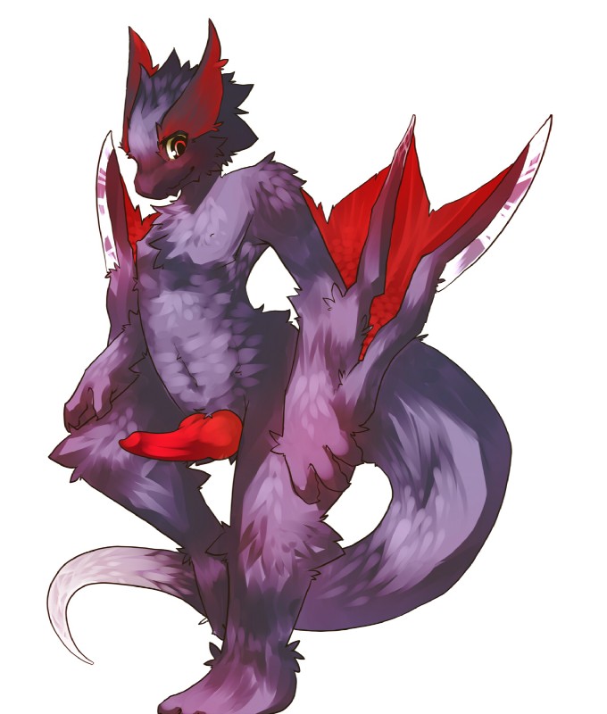 anthro biped blush erection genitals knot looking_at_viewer male nipples nude penis pose red_eyes simple_background solo standing tail kosian capcom monster_hunter flying_wyvern nargacuga hi_res