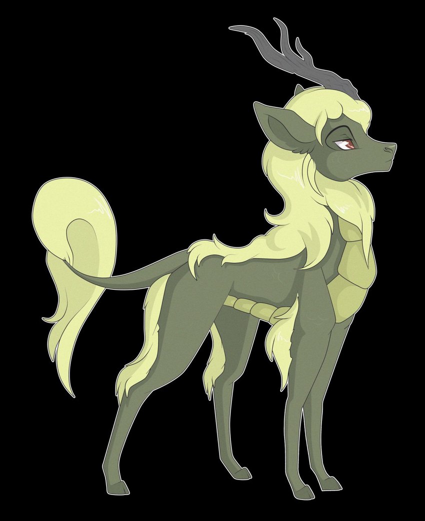 ambiguous_gender black_background blonde_mane feral green_body green_ears grey_horn horn mane mouth_closed narrowed_eyes red_eyes scales simple_background solo tail tail_tuft tuft yellow_body yellow_scales milk-jug mythology dragon equid equine hybrid kirin mammal mythological_creature mythological_equine mythological_scalie scalie unicorn hi_res