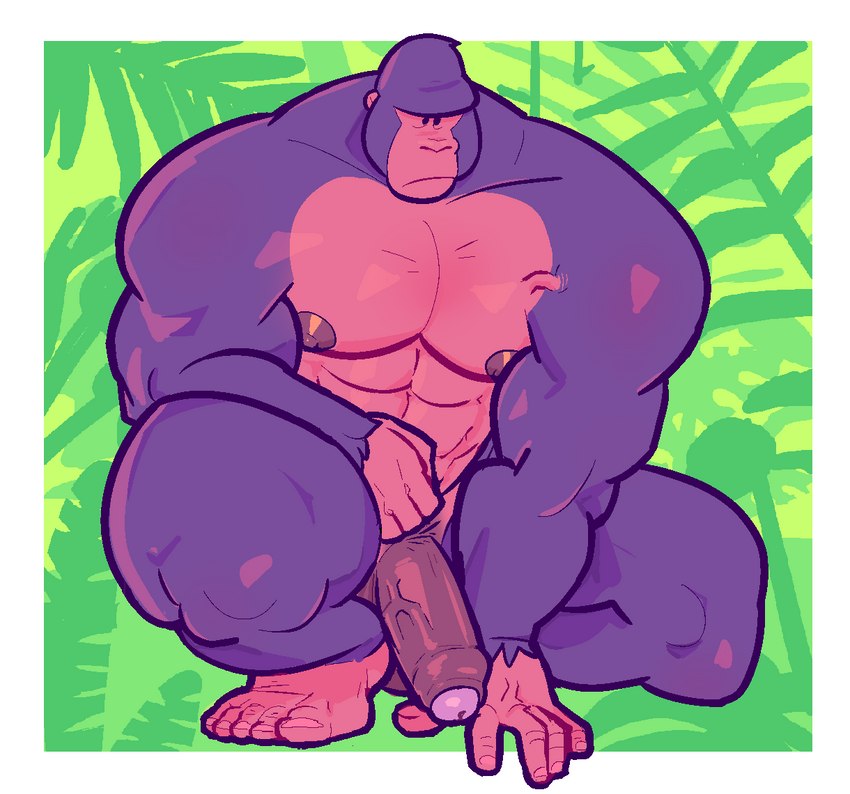 abs anthro balls barefoot biceps casual_nudity deltoids erection feet foreskin fur genitals humanoid_genitalia humanoid_hands humanoid_penis male manly muscular muscular_anthro muscular_male nipples nude outside pecs penis solo milkvislon ape gorilla haplorhine mammal primate