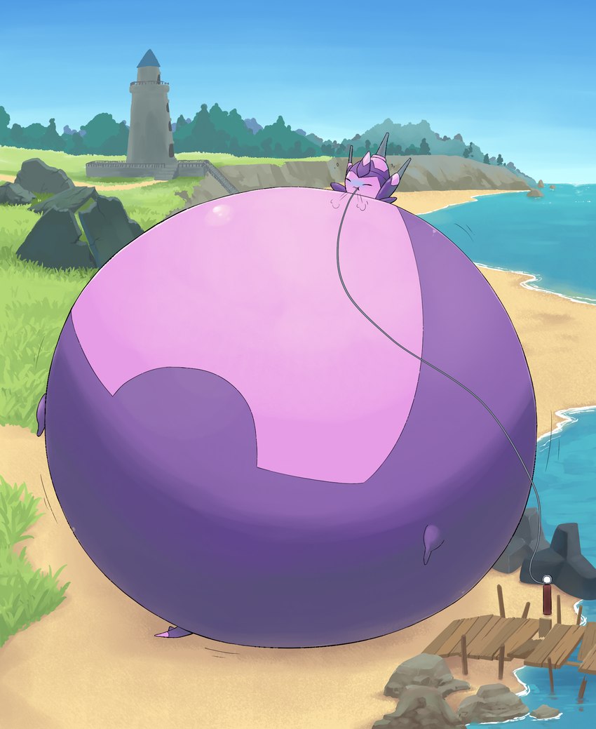 air_from_mouth air_inflation air_tank ambiguous_gender beach belly belly_expansion big_belly body_inflation expansion eyes_closed grass grey_hose hose hose_in_mouth hose_inflation huge_belly hyper hyper_belly hyper_inflation immobile inflation lighthouse motion_lines mountain outside plant purple_body purple_tail rock sand sea solo spherical_inflation swelling tail tree water selphy6 nintendo pokemon generation_7_pokemon poipole pokemon_(species) ultra_beast 2024 colored digital_media_(artwork) hi_res shaded