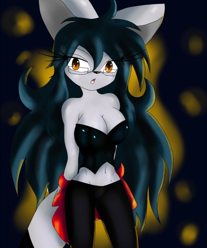 anthro breasts cloth clothed clothing corset eyewear female glasses hair lingerie long_hair looking_at_viewer solo tail topwear neronova nera_abey mammal procyonid raccoon hi_res