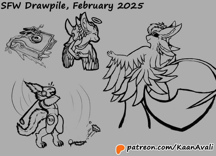 anthro book feathered_wings feathers female golf golf_ball golf_club halo hug magic male multi_ear spellbook sport text underfluffies wings kaanavali calamity_(terraria_mod) terraria angel_the_avali kaan_avali angel avali digital_media_(artwork) drawpile_(artwork) hi_res sketch url