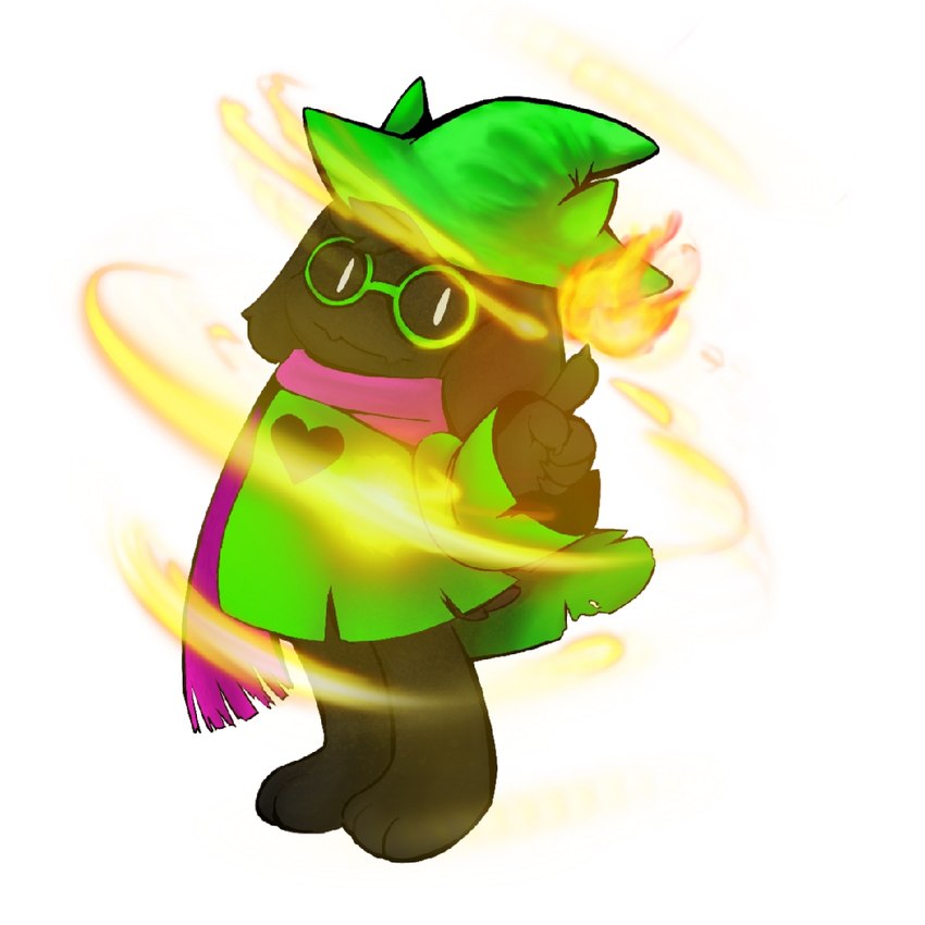 eyewear fire horn magic male solo sunglasses whlelly deltarune undertale_(series) ralsei bovid caprine goat humanoid mammal 1:1