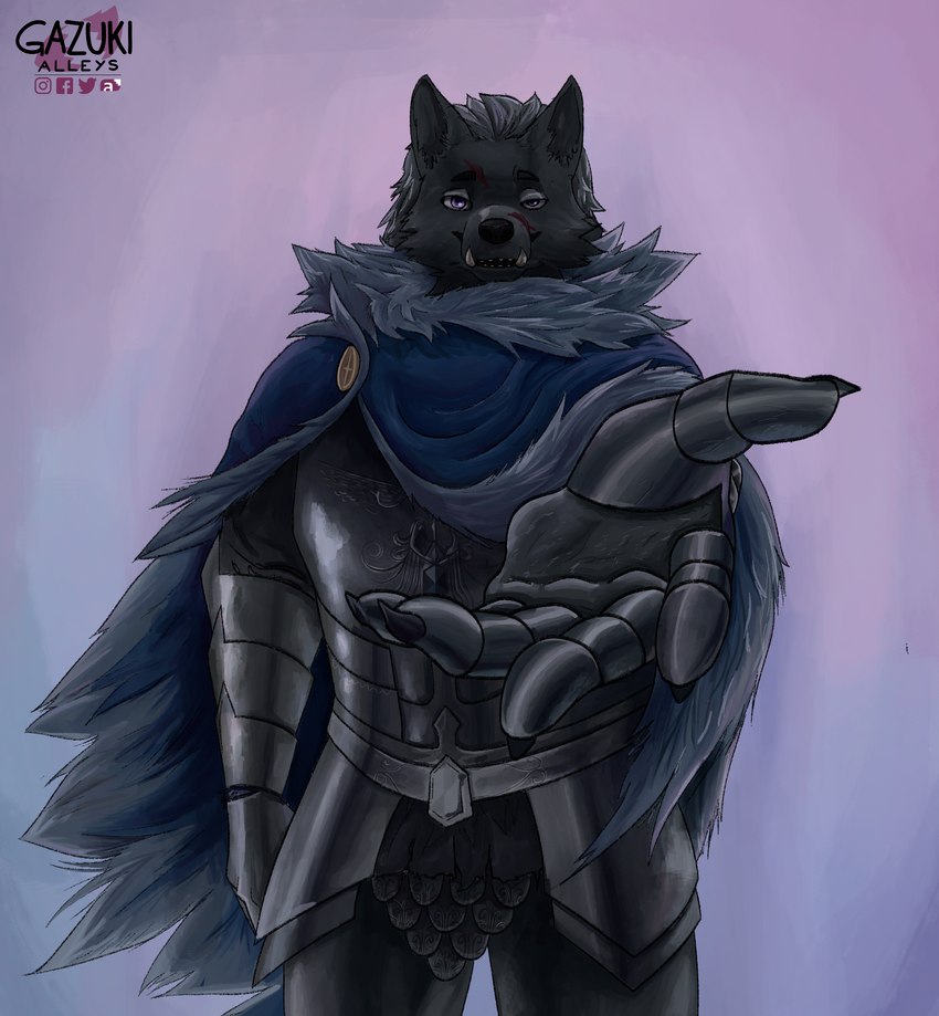 armor clothed clothing fantasy helping male solo videogame_setting gazuki elden_ring fromsoftware blaidd_(elden_ring) canid canine canis mammal wolf hi_res