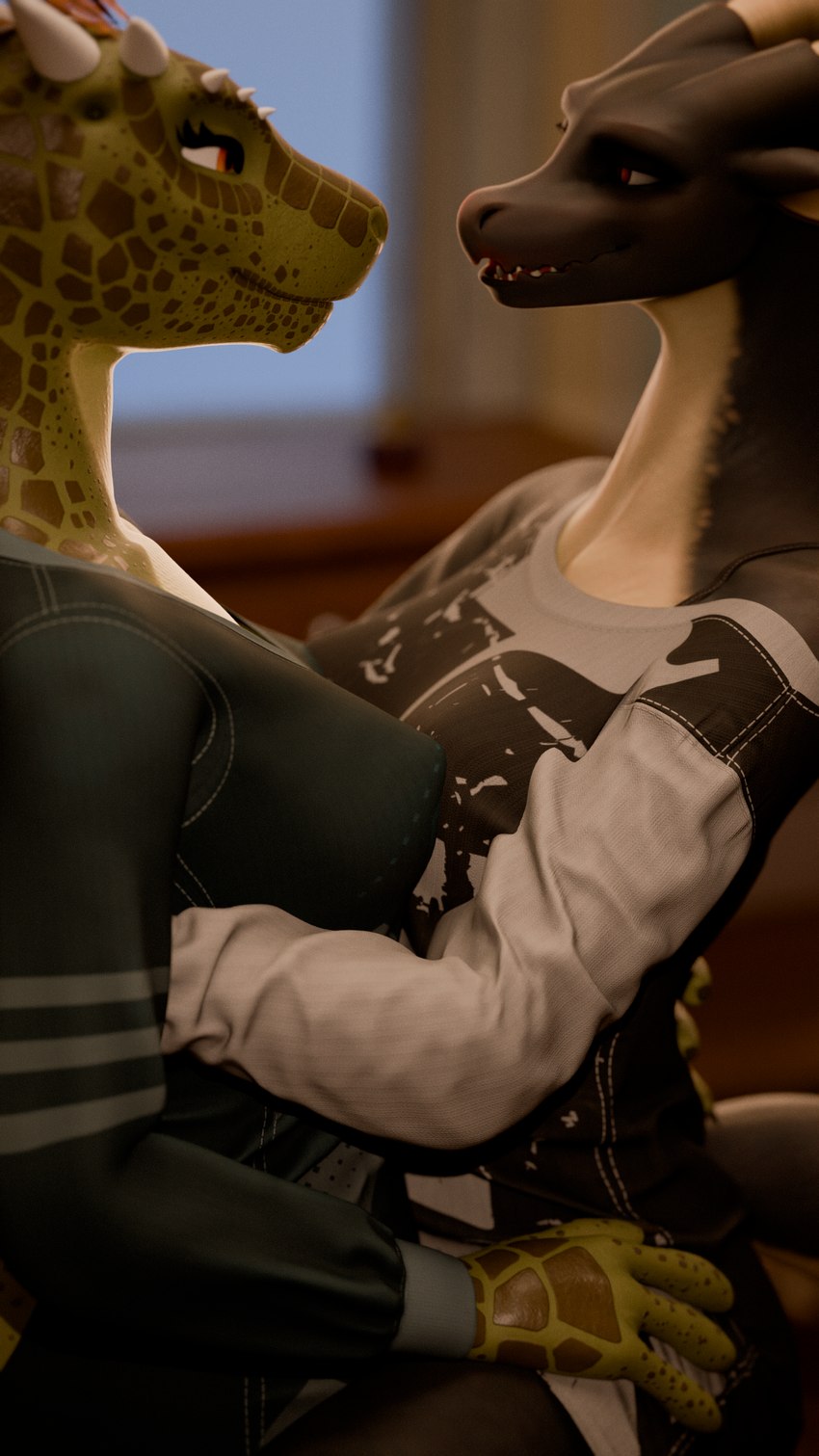 anthro breasts clothed clothing cuddling duo female female/female fully_clothed hug non-mammal_breasts standing peresvet furromantic_(modeler) blender_cycles microsoft mythology the_elder_scrolls sah-ra_(furromantic) salliviya_(slad) argonian dragon mythological_creature mythological_scalie scalie 3d_(artwork) 9:16 absurd_res digital_media_(artwork) hi_res