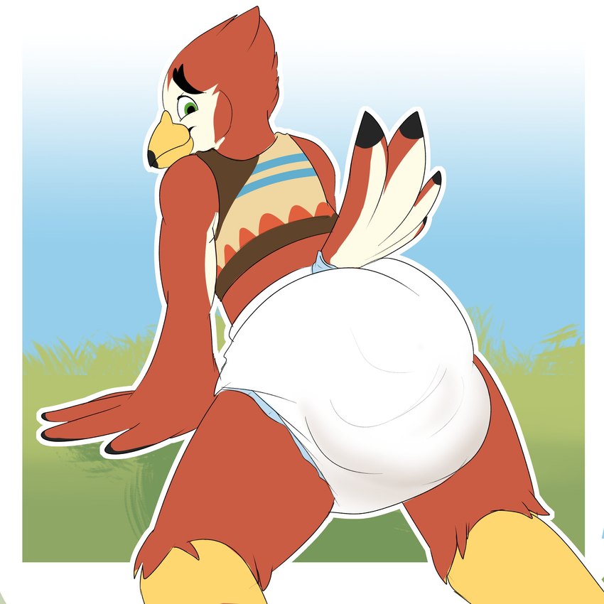 ambiguous_gender anthro clothed clothing diaper diaper_fetish feces full_diaper kneeling messy_diaper soiled soiled_diaper soiling solo tail unclean_diaper used_diaper wearing_diaper baltnwolf_(artist) avian bird 1:1 absurd_res digital_media_(artwork) hi_res