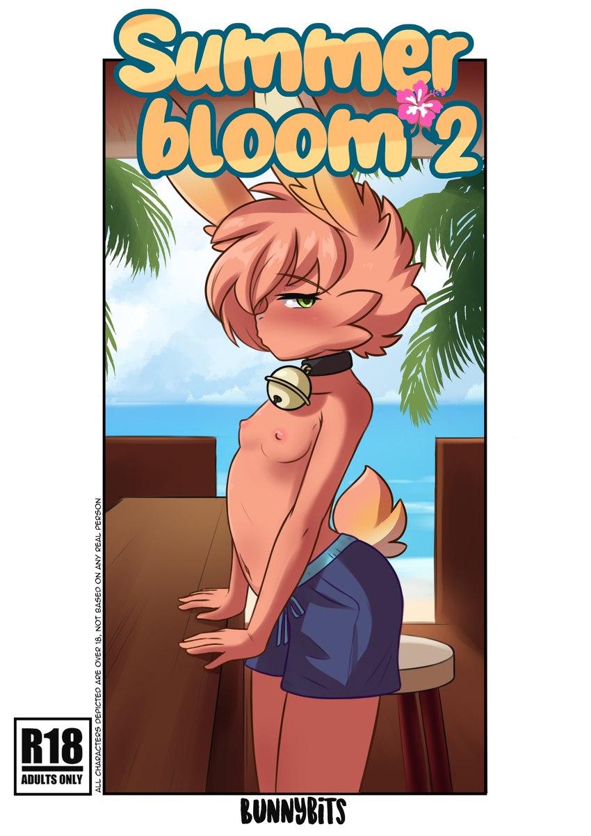 anthro beach bell bell_collar breasts clothed clothing collar female fur hair looking_at_viewer navel nipples outside seaside small_breasts solo swimming_trunks swimwear tail text topless topless_female bunnybits conditional_dnp male_swimwear_challenge amelie_(bunnybits) lagomorph leporid mammal rabbit absurd_res cover cover_art cover_page digital_media_(artwork) english_text hi_res