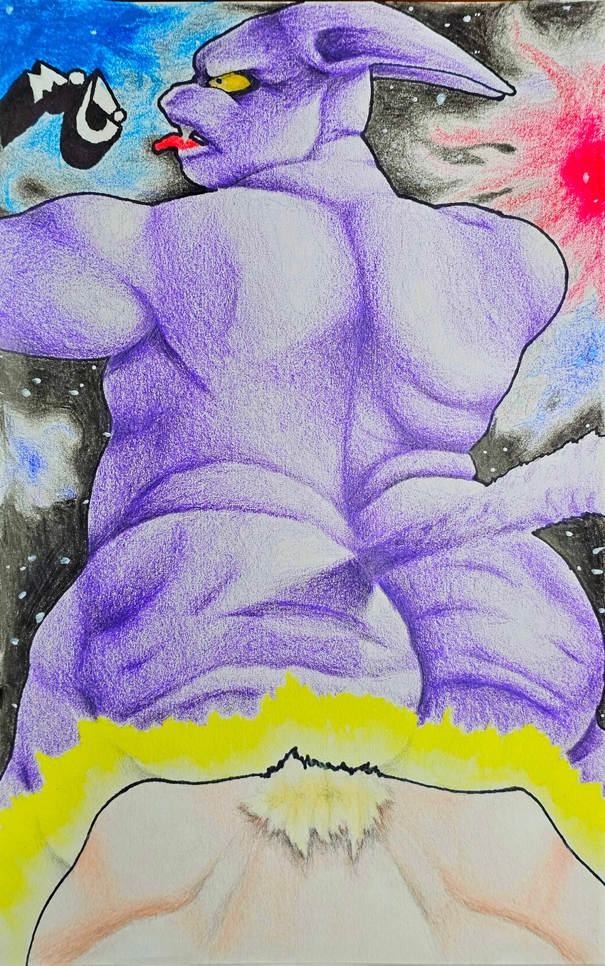 anthro big_butt butt constellation duo galaxy hairless male male/male muscular muscular_male overweight overweight_anthro overweight_male pubes slightly_chubby slightly_chubby_anthro slightly_chubby_male space star super_saiyan marthan_crowl_(artist) dragon_ball dragon_ball_super toei_animation champa goku domestic_cat felid feline felis hairless_cat mammal saiyan sphynx_(cat) absurd_res hi_res