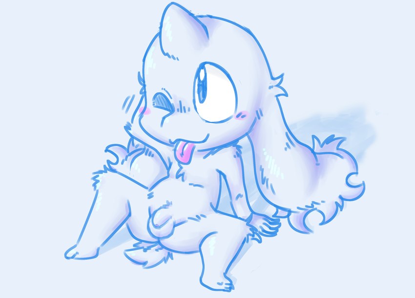 balls biped chest_tuft flaccid genitals horn leaning leaning_backward long_ears male nude one_eye_closed penis scut_tail short_tail sitting solo spread_legs spreading tail tongue tongue_out tuft unisagi_(sz) white_body sz mammal 2018 blue_and_white digital_drawing_(artwork) digital_media_(artwork) monochrome restricted_palette