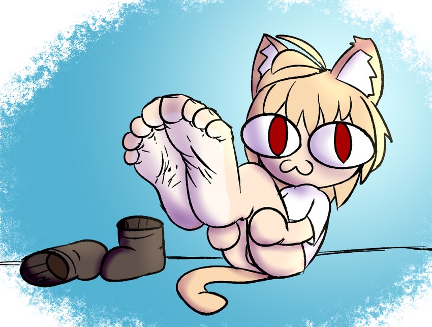 :3 big_eyes boots_removed curling_toes feet female foot_fetish foot_focus genitals humanoid_feet looking_at_viewer plantigrade pussy solo wrinkled_feet wrinkles baggy_(artist) tsukihime type-moon neco-arc animal_humanoid cat_humanoid felid felid_humanoid feline feline_humanoid humanoid mammal mammal_humanoid