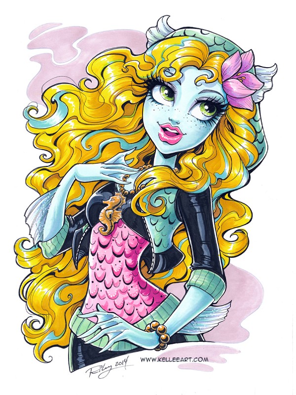 blonde_hair female freckles green_eyes hair lips solo thick_lips y2k_(fashion) kellee_riley mattel monster_high lagoona_blue monster 2014 3:4 hi_res