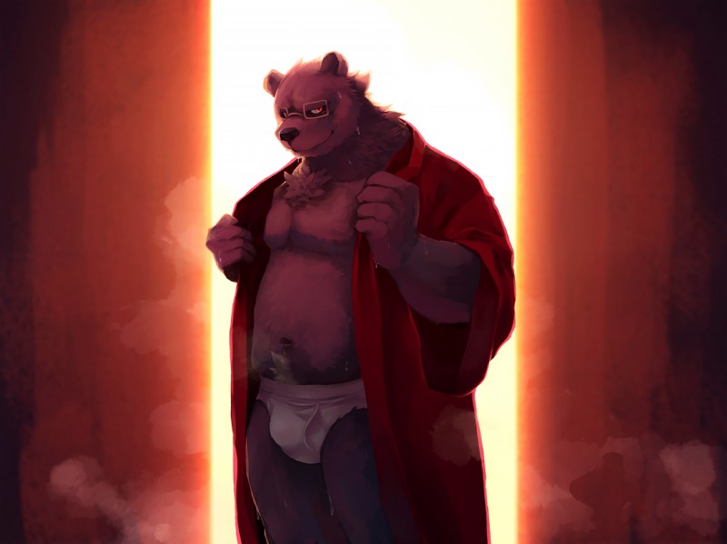 anthro belly briefs bulge clothing eyewear glasses kemono male moobs navel overweight overweight_anthro overweight_male robe solo tighty_whities underwear white_briefs white_clothing white_underwear lowergold lowerkuo bear mammal 2020 hi_res