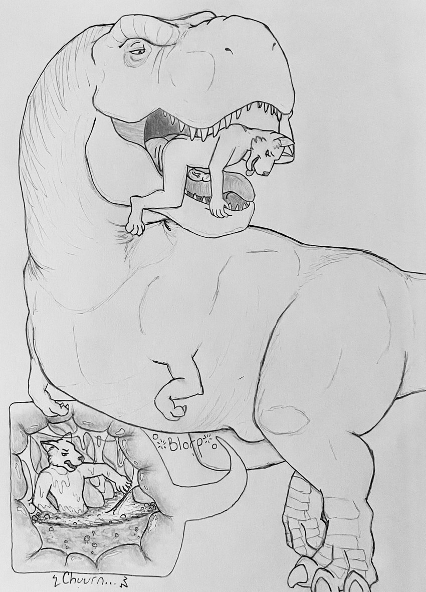 ambiguous_gender ambiguous_pred anthro anthro_on_feral anthro_prey bestiality body_in_mouth fellatio feral feral_pred food_in_stomach fully_inside genitals grinding grinding_on_tongue group in_mouth inside_stomach internal larger_ambiguous larger_feral licking male male/ambiguous mawplay mouth_play on_tongue oral oral_vore organs oversized_fellatio oversized_oral partially_inside penile penis penis_lick penis_on_tongue sex size_difference smaller_anthro smaller_male stomach thrusting tongue tongue_out trio vore hgythshs canid dinosaur mammal prehistoric_species reptile scalie theropod tyrannosaurid tyrannosauroid tyrannosaurus tyrannosaurus_rex graphite_(artwork) hi_res monochrome pencil_(artwork) traditional_media_(artwork)