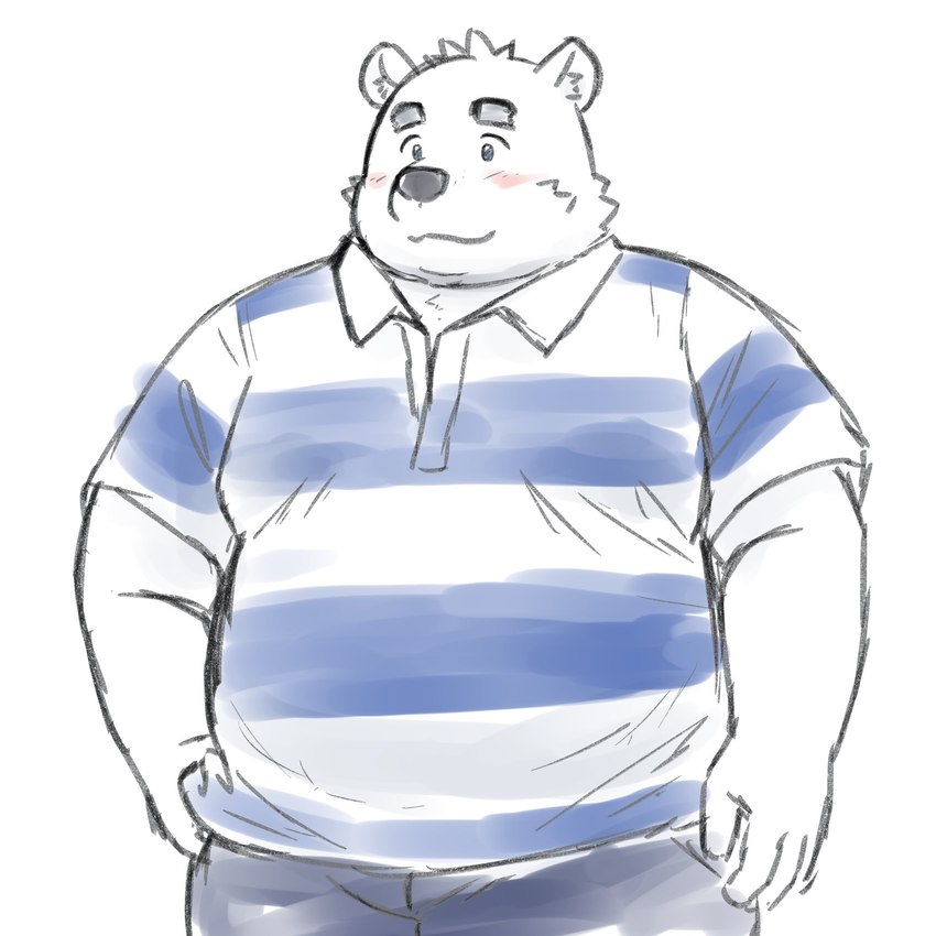 anthro black_nose blush clothing humanoid_hands kemono male overweight overweight_male rugby rugby_uniform shirt solo topwear white_body yaki_atsuage bear mammal polar_bear ursine 1:1 2022 hi_res