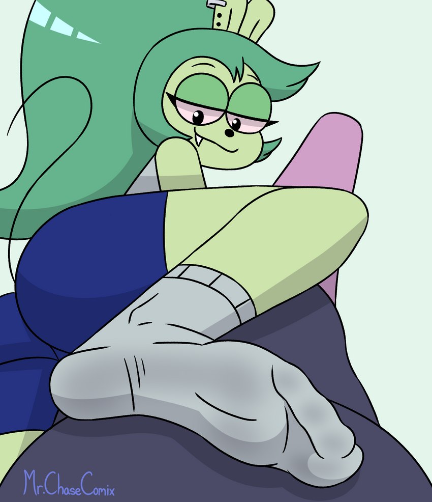 anthro clothing duo female footwear green_hair hair male socks toony mrchasecomix cartoon_network ok_k.o.!_let's_be_heroes adult_fink fink_(ok_k.o.!_lbh) professor_venomous human mammal murid murine rat rodent hi_res pseudo_incest_(lore)