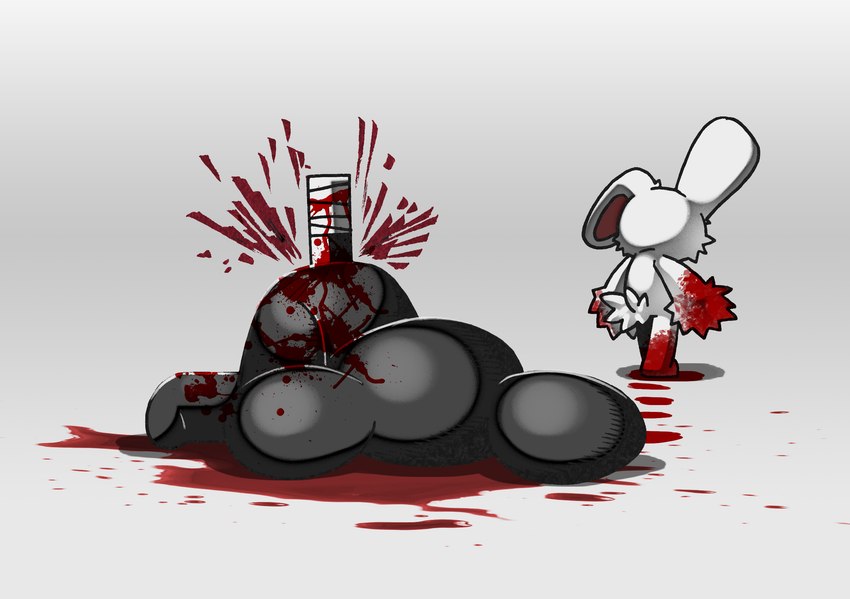 ambiguous_gender anthro ass_up black_body blood bodily_fluids corpse death doll duo female holding_knife holding_object jack-o'_pose knife looking_at_another pose skull_symbol stab walking_away white_body jember 2spot_studio bloody_bunny_(series) bloody_bunny skull_minion_(bloody_bunny) animate_inanimate lagomorph leporid living_doll mammal rabbit 2022 hi_res tagme