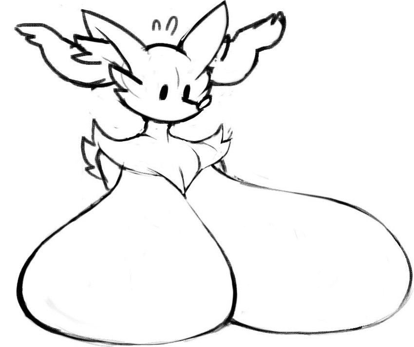 anthro big_breasts biped breasts female huge_breasts hyper hyper_breasts nude simple_background solo atsuineko nintendo pokemon braixen generation_6_pokemon pokemon_(species) 2023 digital_media_(artwork) monochrome