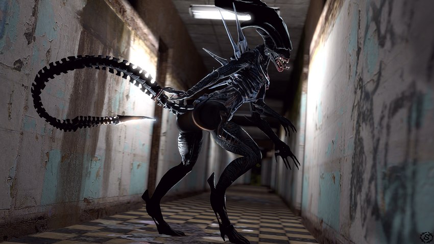 anthro butt female sharp_teeth solo tail teeth saimon alien_(franchise) alien xenomorph xenomorph_queen 16:9 3d_(artwork) digital_media_(artwork) hi_res source_filmmaker_(artwork) widescreen