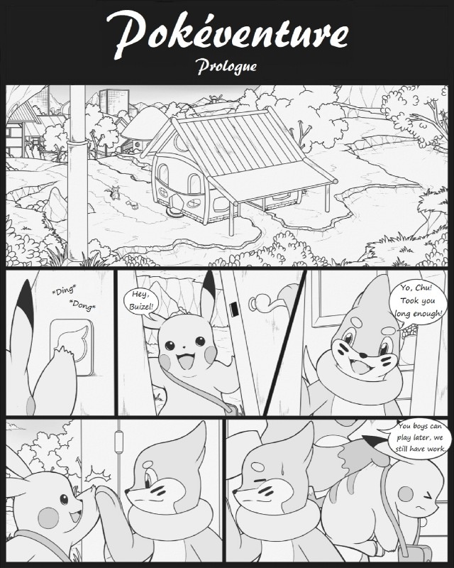 ambiguous_gender building feral fur group house open_mouth plant prologue text tree village s2-freak nintendo pokemon buizel generation_1_pokemon generation_4_pokemon mammal mustelid pikachu pokemon_(species) raichu rodent 4:5 comic english_text greyscale hi_res monochrome