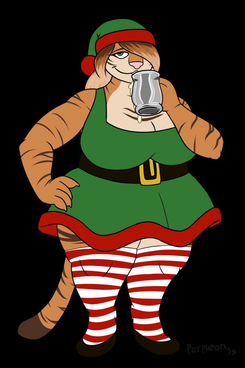 anthro bodily_fluids brown_hair brown_stripes christmas_clothing christmas_headwear clothing cum cum_in_mouth cum_inside drinking drinking_cum female fur genital_fluids hair hat headgear headwear holidays legwear orange_body orange_fur overweight overweight_anthro overweight_female pattern_clothing santa_hat simple_background smile smirk solo stockings striped_clothing stripes transparent_background perpleon christmas lisa_(tiger) felid mammal pantherine tiger 2:3 alpha_channel hi_res trans_(lore) trans_woman_(lore)