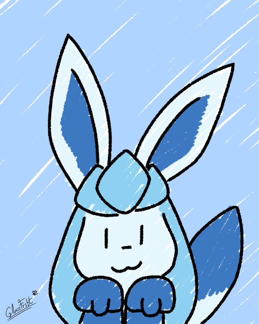 :3 ambiguous_gender blue_body feral looking_at_viewer paws simple_background smile smiling_at_viewer solo tail glacefrostbite nintendo pokemon eeveelution generation_4_pokemon glaceon mammal pokemon_(species) 4:5 hi_res